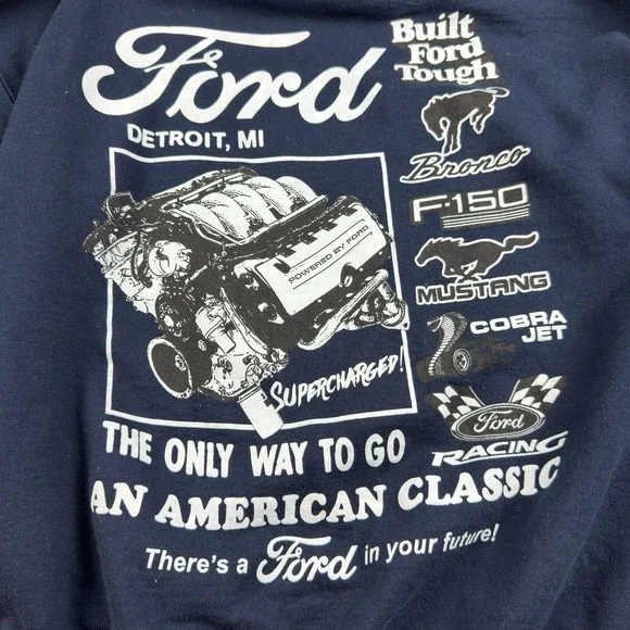 Ford Racing Sweatshirt Navy‎ Blue M Detroit Bronco Mustang F150 Built Tough USA - Picture 5 of 12